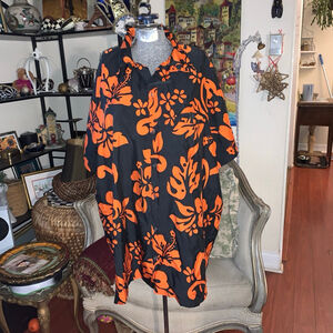Men's King Kameha Casual Button Down Shirt XXL Black Orange Floral